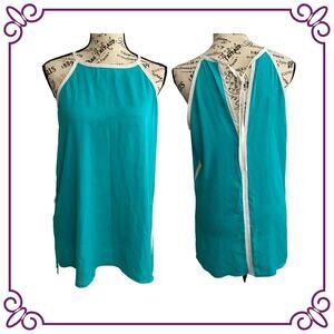 Spense Aqua Sleeveless White Spaghetti Tie Straps Top Medium